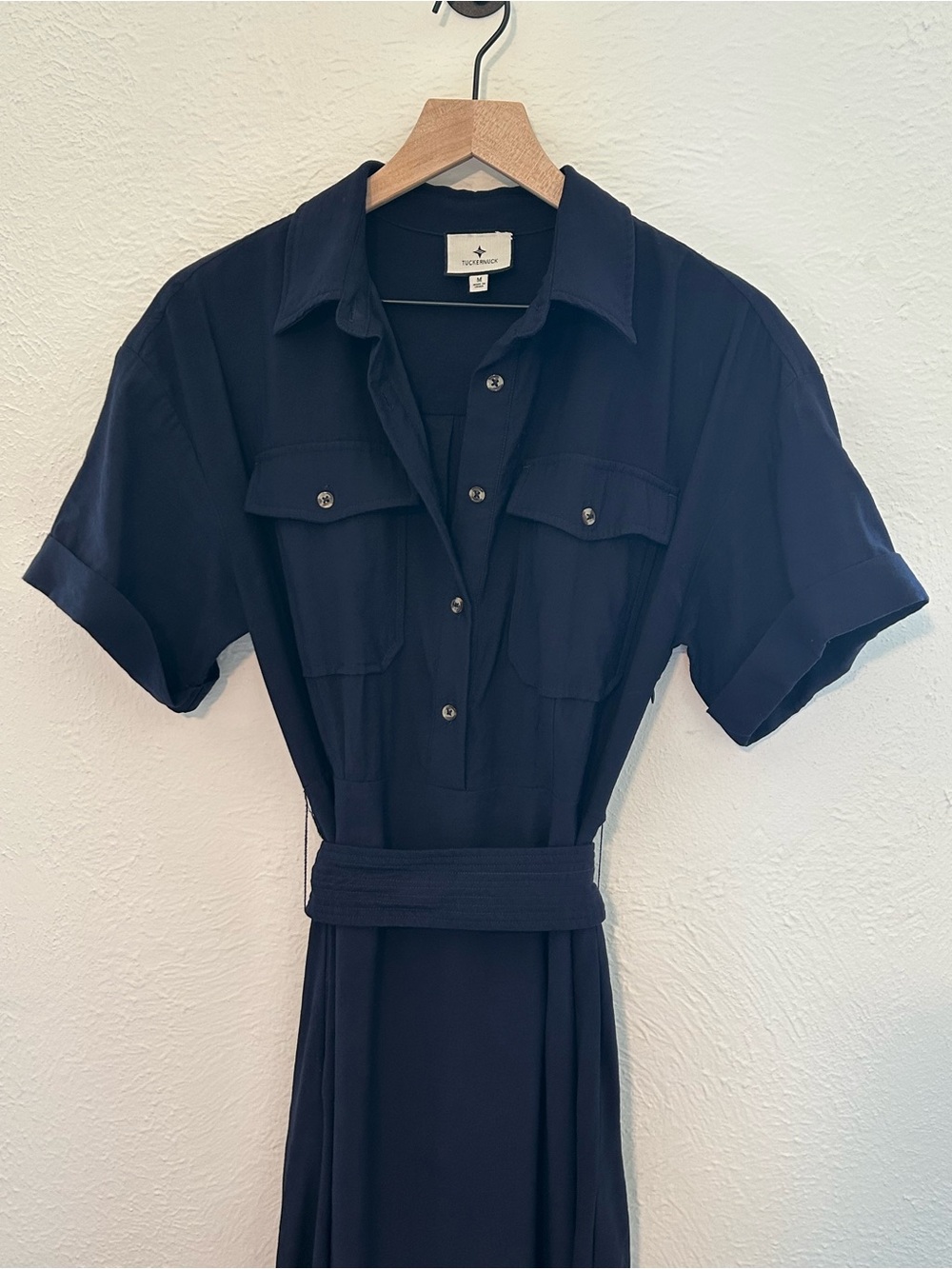 Tuckernuck Navy Maxi Dress Belted Tie Waist Pockets| Classy Academia Preppy| M - Picture 3 of 9